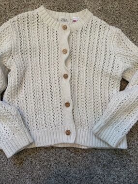 Zara Cream Open-Weave Button Cardigan 2-3
